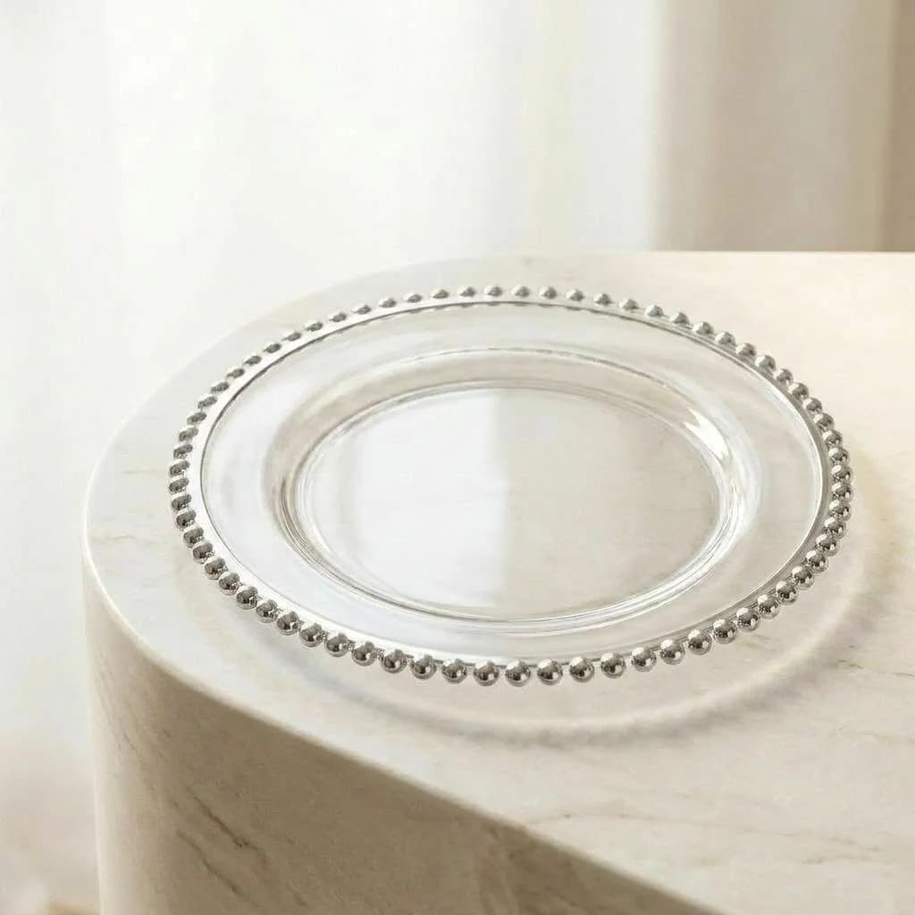 12.5" Silver Beaded Clear Charger Plate/Plates/Wedding Decor/Home Decor/Dinner Party/Antique Theme/Antique Dinner Theme/Gatsby Theme/Dining