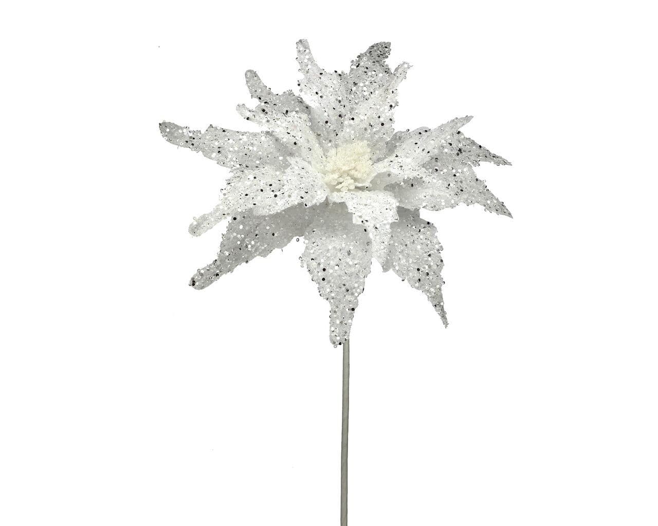22" White Sequin & Glitter Poinsettia/Holiday Decor/Christmas Decorations/Poinsettia Picks/Poinsettia Flowers/Poinsettia Plants