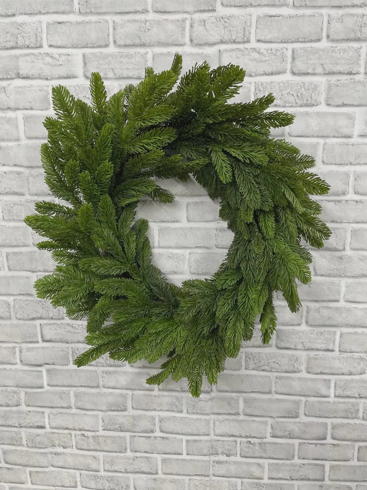 24" Fresh Touch Noble Fir Wreath - Realistic Artificial Christmas Wreath with 12" Inside Diameter, Holiday Front Door Hanging Faux Greenery