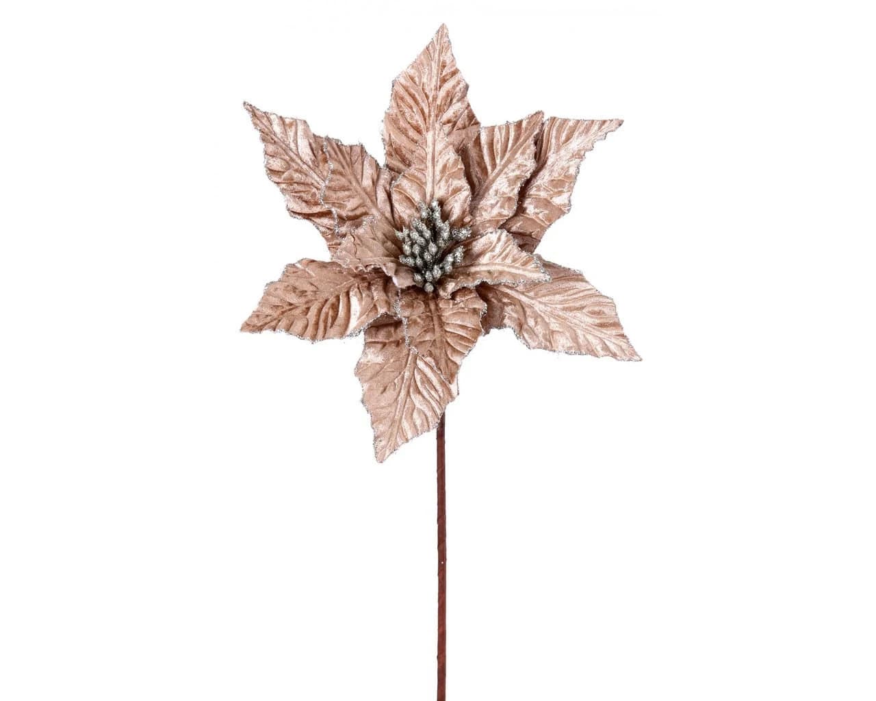 24" Taupe Glitter Edge Velvet Poinsettia/Holiday Decor/Christmas Decorations/Poinsettia Picks/Poinsettia Flowers/Poinsettia Plants