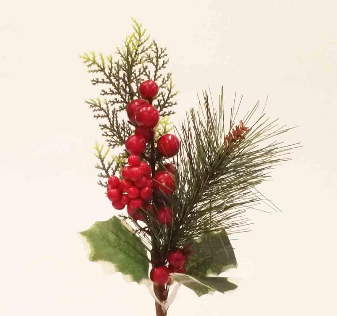 12" Red Berry Spray with Holly, Pine and Cedar/Sprays/Faux Spray/Wedding Decor/Holiday Decor/Table Decor/Berry Spray/DIY/Holiday DIY
