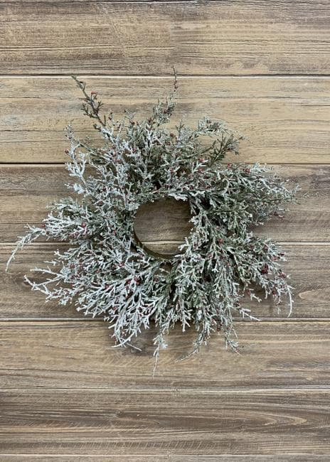 11" Glittered Cedar and Red Berries Candle Ring/ Faux Garlands/Vines/Greenery/Wedding Centerpieces/Home Decor/Faux Vines/Silk Vines/Garlands