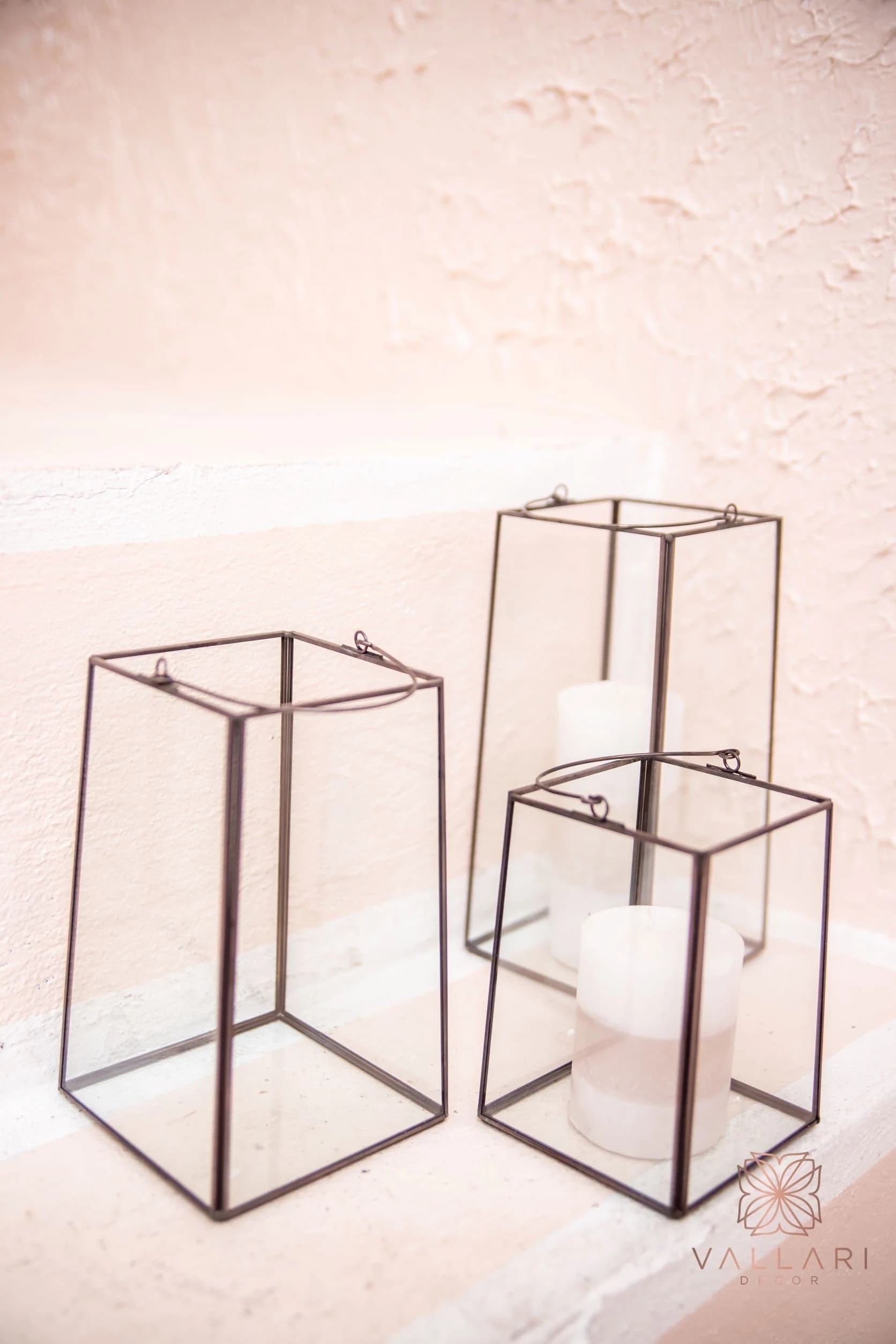 Set of 2 or 3 Black Square Lantern Glass Geometric Terrarium/ Wedding Table Decor/ Succulent Planter/Air Plants Glass Vase/Terrarium Kit/