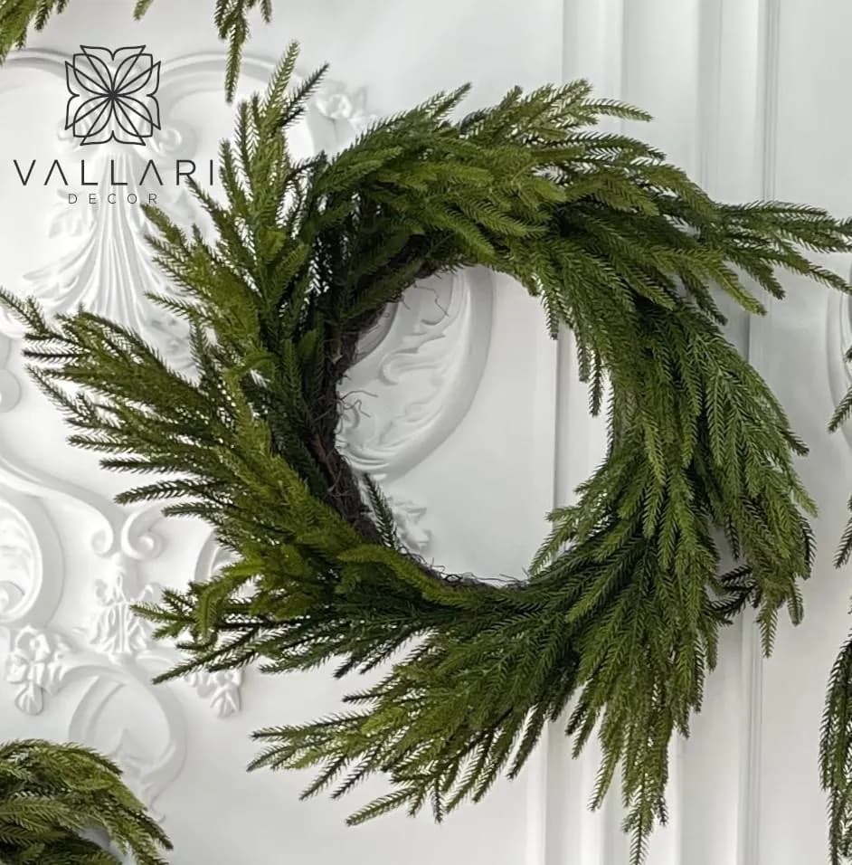 16" Real Touch Norfolk Wreath/Green Artificial Wreath/Green Wreath/Natural Looking Wreath/Outdoor Wreath/Green Outdoor Wreath/