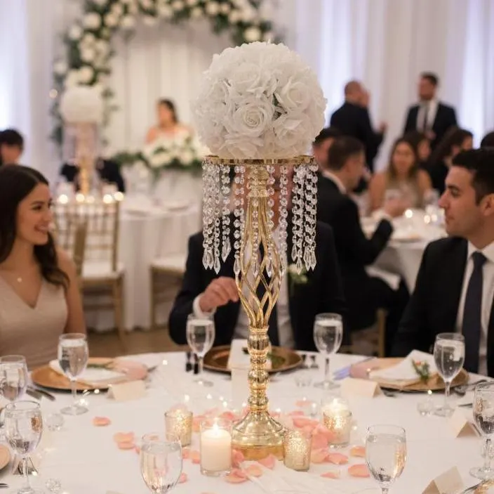 23" Gold Floral Riser Twist with Crystal Centerpiece/Flower Ball Stand/Gatsby Wedding/Reception Styling/