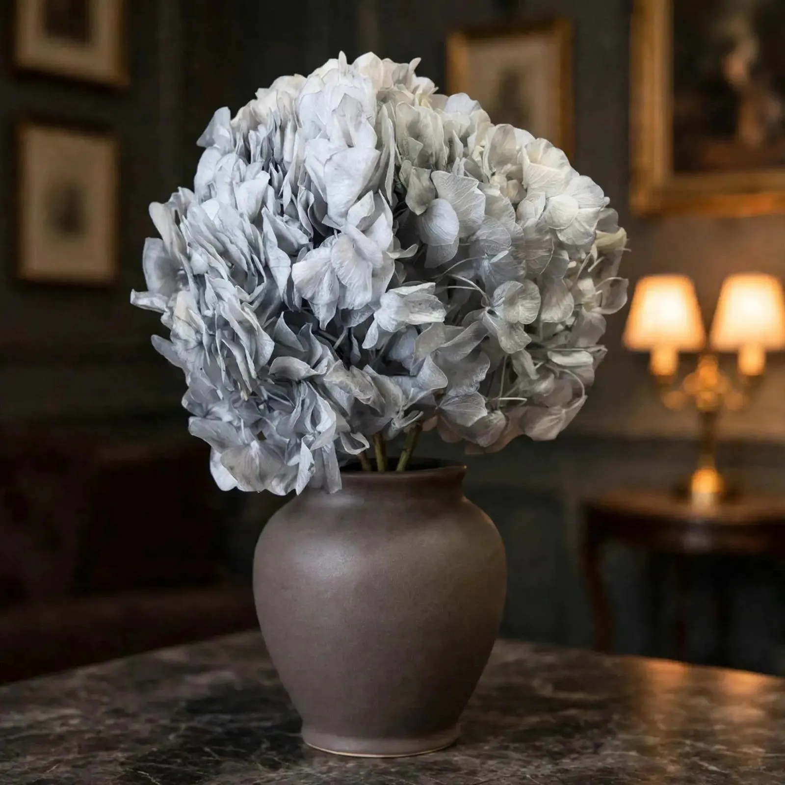 Preserved Large Petal Hydrangea Blue Grey 7-8 Inch | 1-2 Stems | Preserved Flowers