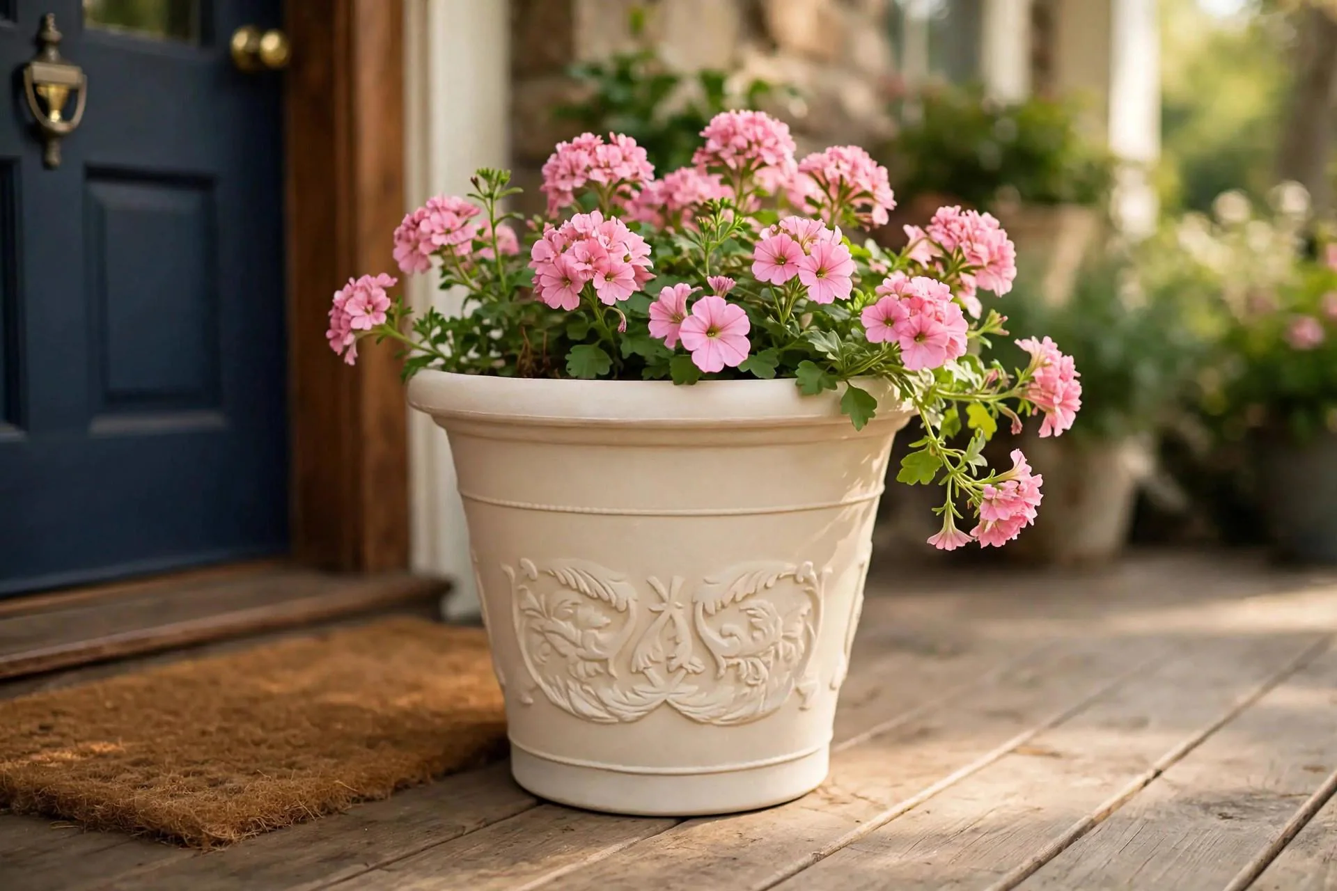 Eco English Planter Antique White 15.8 Inch | Classic Planter with Scroll Relief Band | Garden Pot