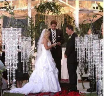34" Iridescent Bead Chandelier Wedding Centerpiece Acrylic Crystal Diamond cut 3 Tier