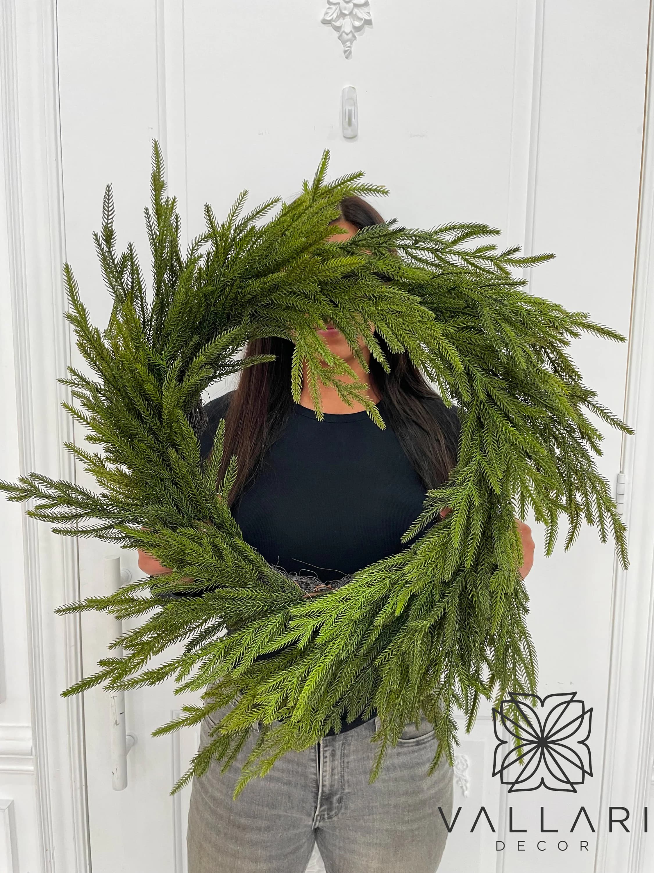 24" Real Touch Norfolk Pine Wreath/Green Artificial Wreath/Green Wreath/Natural Looking Wreath/Outdoor Wreath/Green Outdoor Wreath