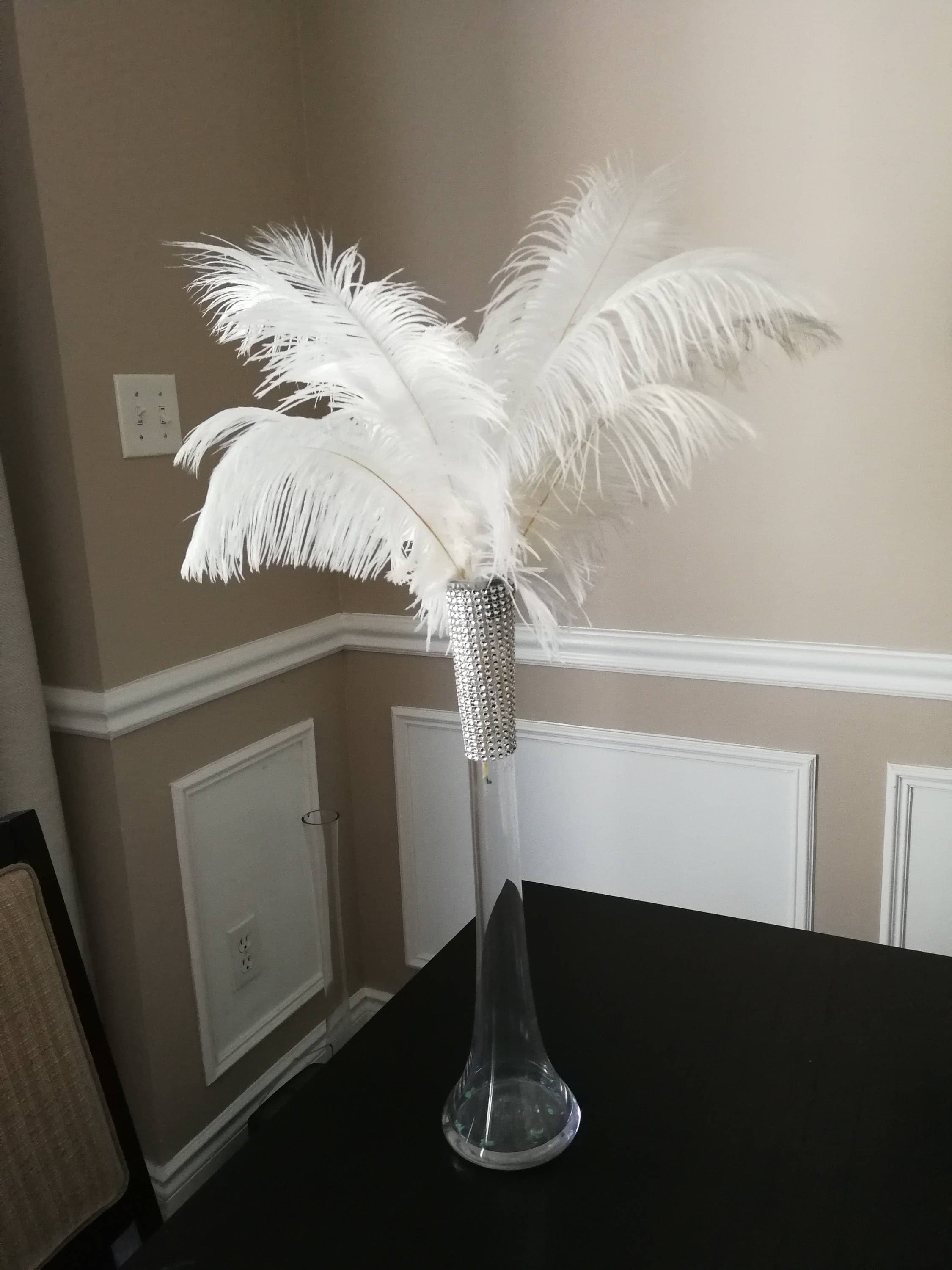 Tall Ostrich Feather Centerpiece Kits with 16" Clear Round Eiffel Tower Vase