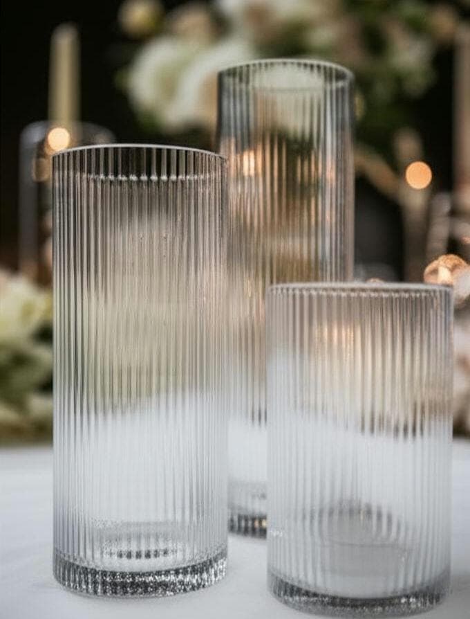 10" Ribbed Cylinder Vase /6"/8"/10" Elegant Modern Glass Cylinder Vases/Pillar/Floating/Holders/Ribbed Cylinder/Ribbon/Wedding Decor