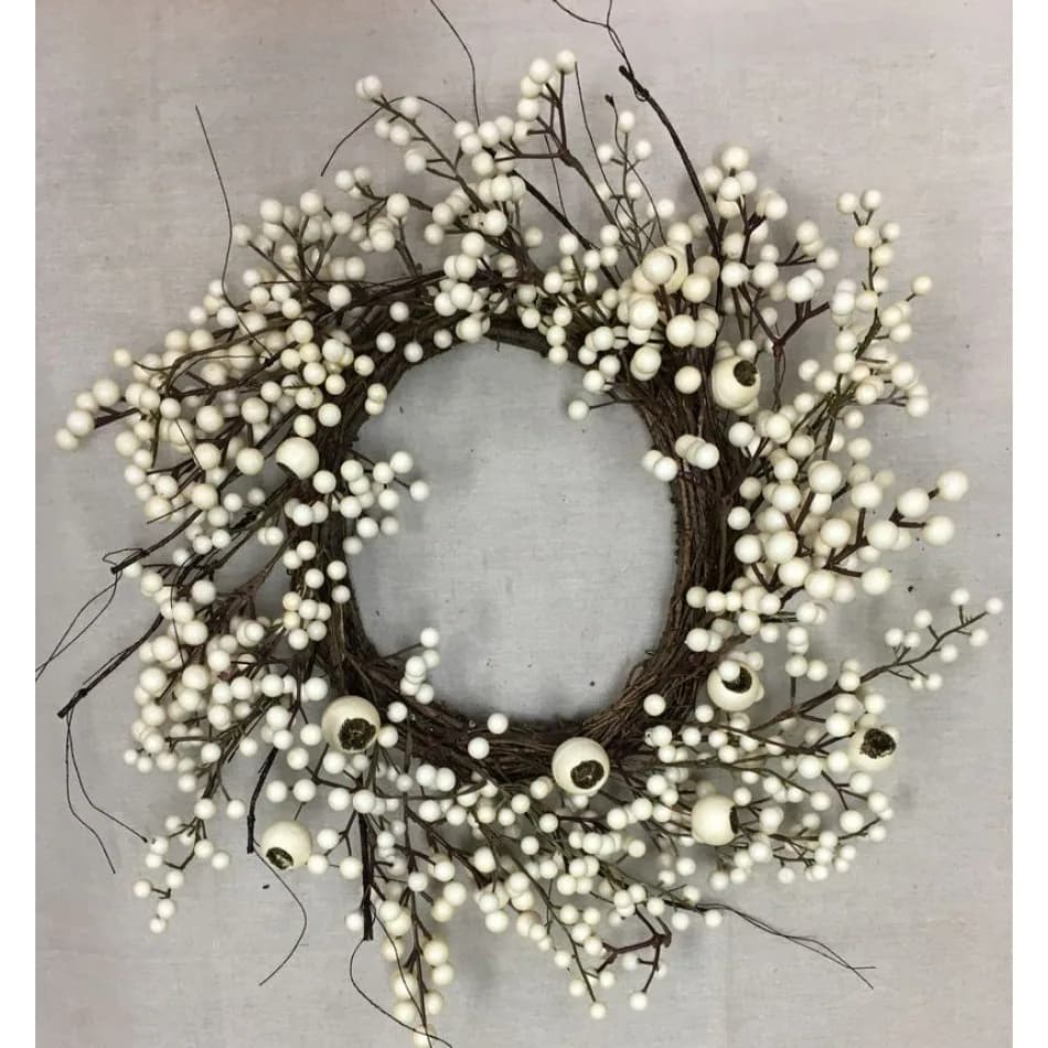20" White Berry Wreath/Fall Wreath/Natural Wreath/Outdoor Wreath/Green Outdoor Wreath/Green Leaf/Autumn Wreath/Artificial Fall Wreath