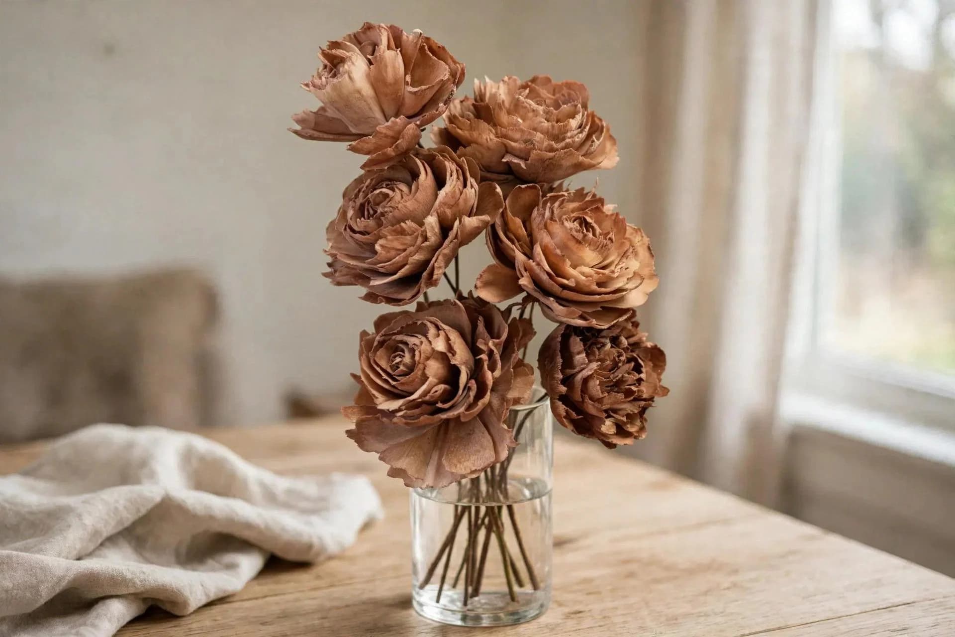 Sola Cedar Rose Rust 3 Inch | Bunch of 6 Stems | Dried Wood Flower for Bouquets