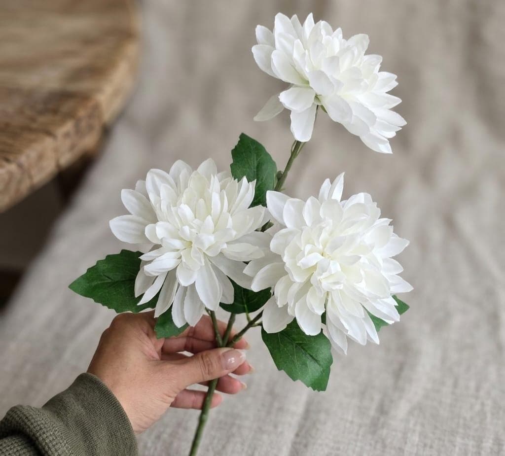White Football Mum Bush/Floral Spray/Florals/Wedding Roses/White/Greenery Bushel/Outdoor Wedding/Centerpiece Decor/Faux Flowers/