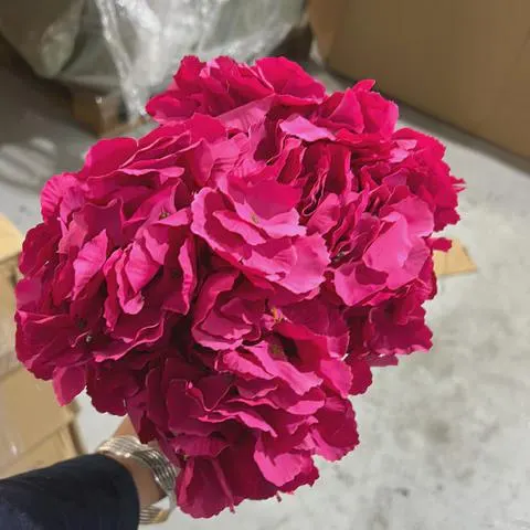Vibrant Hot Pink Artificial Hydrangea Bunch, 11-Inch Wide Silk Flower Bush, 7 Heads, Faux Florals for DIY Bouquets and Event Decor