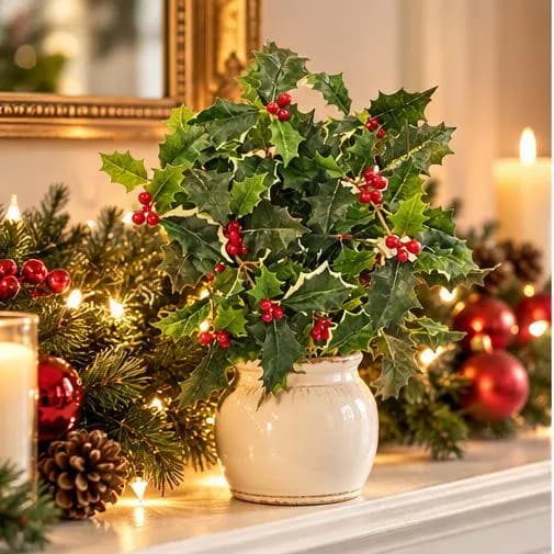 12-inch Holly Bush for Christmas Wreaths, Garlands & Floral Arrangements, Seasonal Greenery Craft Supply