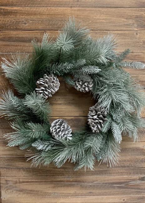 24" Snowy Frosted Pine and Pine Cone Mixed Wreath/Green Wreath/Natural Looking Wreath/Outdoor Wreath/Green Outdoor Wreath