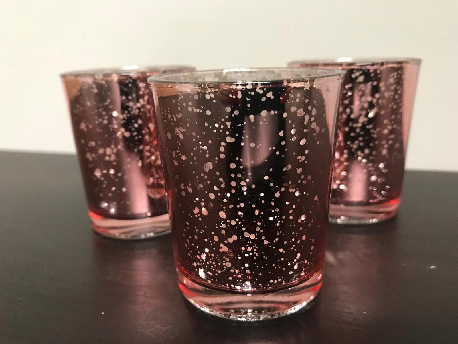 Set of 12 MERCURY GLASS salmon pink Speckled Glass Candle Holders Votive Holder Led Candleholder Tea Light Wedding 2.5 Winter Christmas