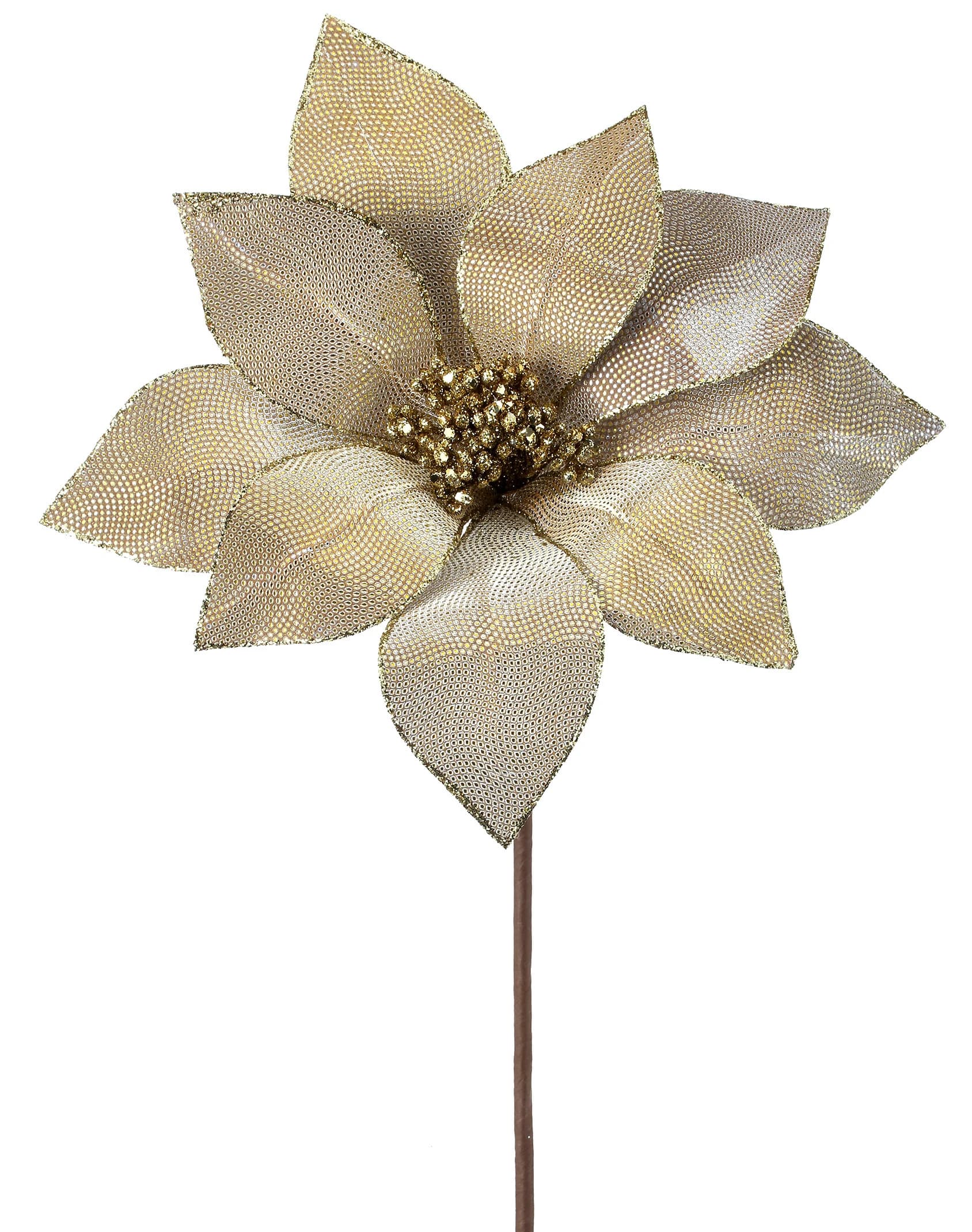 24" Gold Metallic Mirror Fabric Poinsettia/Holiday Decor/Christmas Decorations/Poinsettia Picks/Poinsettia Flowers