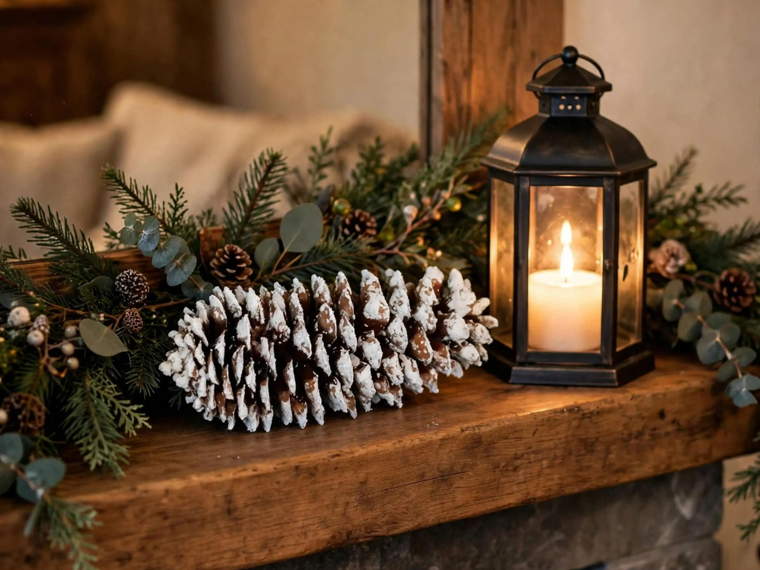 1 pc x Snow Tipped Large Sugar Pine Cone 10-14 Inch, Glitter Frosted Pinecone Christmas Decor Mantel Display