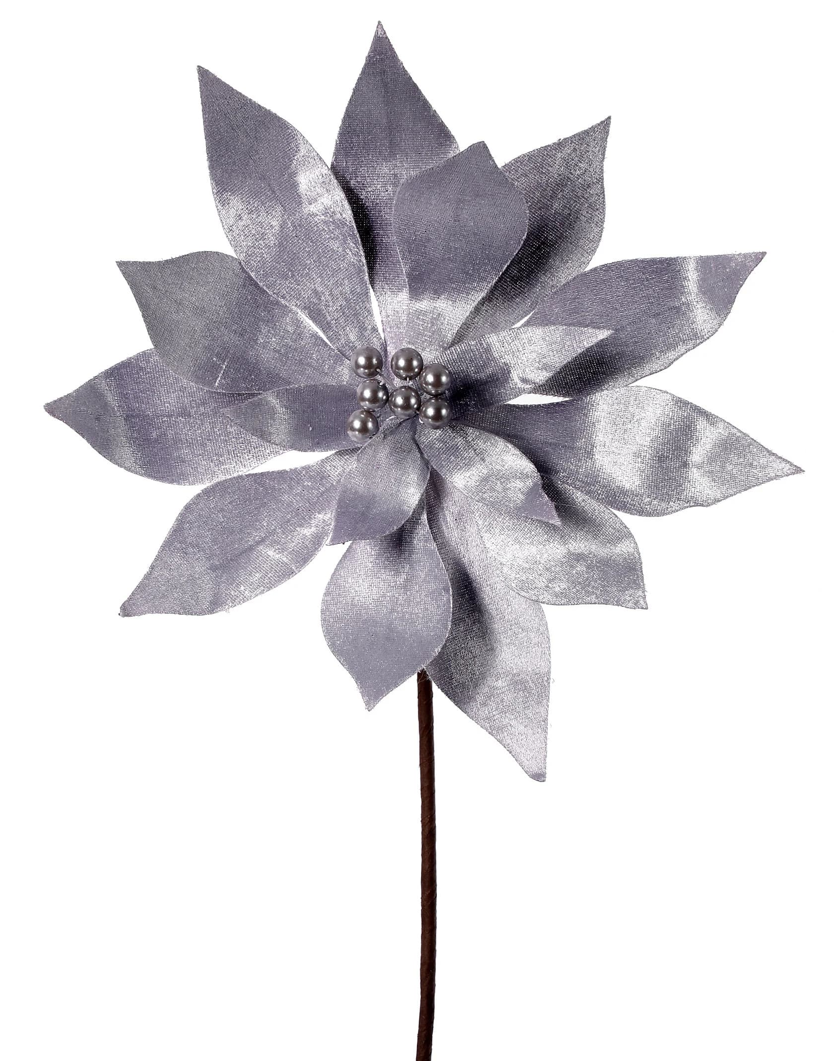 20" Silver Velvet Pearl Centre Poinsettia/Holiday Decor/Christmas Decorations/Poinsettia Picks/Poinsettia Flowers/Poinsettia Plants