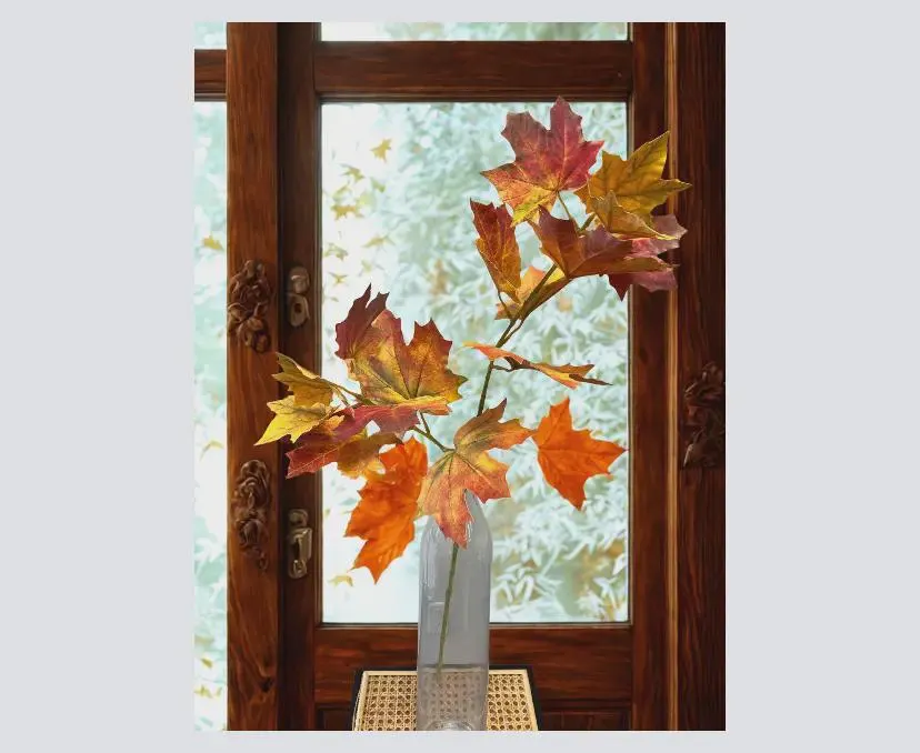 30" Real Touch Maple Leaf Spray – Orange Burgundy Faux Autumn Branch, Realistic Artificial Fall Leaves for Thanksgiving & Wedding Decor