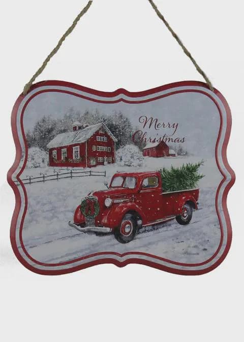 7"x5" Metal Truck & Farmhouse Sign/Christmas Tree Ornaments/Tree Topper/Ornaments/Tree Decorations/Xmas Decor/Xmas Tree Decor/Holiday Season