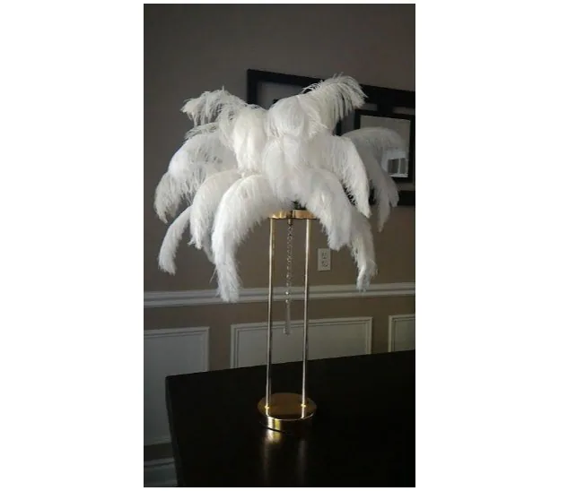 28" Tall Gold Double Rod Stand With Crystals/ Globe Stand Ostrich Feather Centerpiece for Great Gatsby/Wedding/Old Hollywood