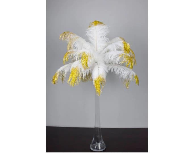 Gold Glitter/Ostrich Feather Centerpiece for Weddings/Birthday/Holiday parties/Great Gatsby/ Roaring 20's/Hollywood Glam Themes