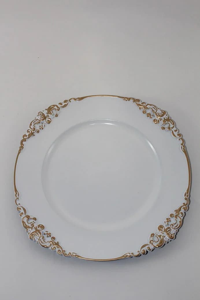 13" White and Gold Flower Stud Charger Plate/Wedding Decor/Home Decor/Dinner Party/Antique Theme/Antique Dinner Theme/Gatsby Theme
